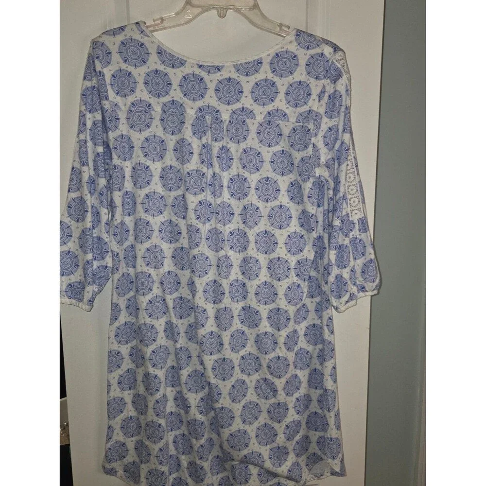 Carole Hochman Light Blue Floral Cotton Sleep Dress Nightgown